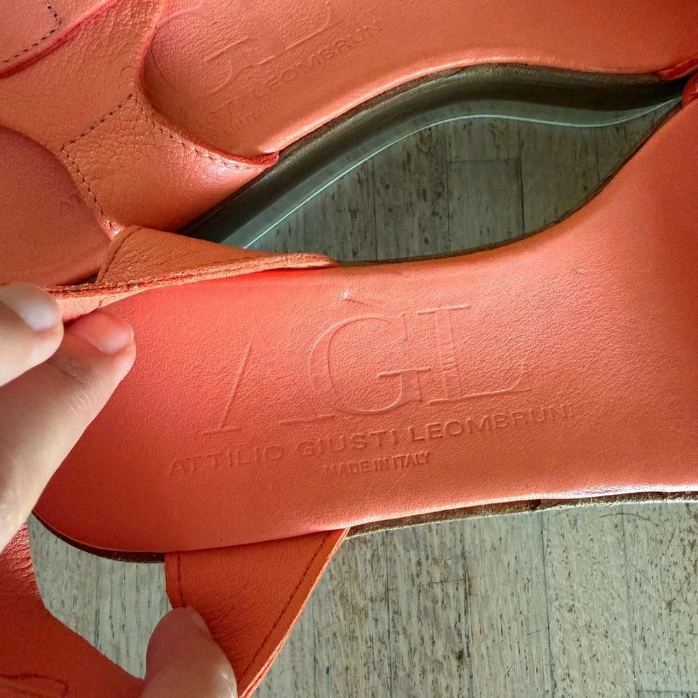 Orange Leather Platform Sandals AGL Attilio Giusti Leombruni Lucite Wood 37